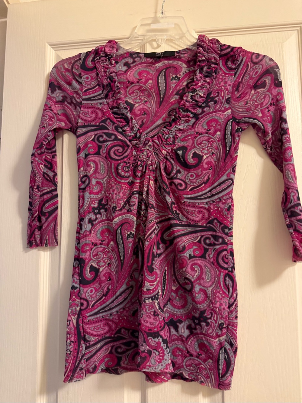 Alex Marie Pink Paisley Ruffle-Trim Blouse